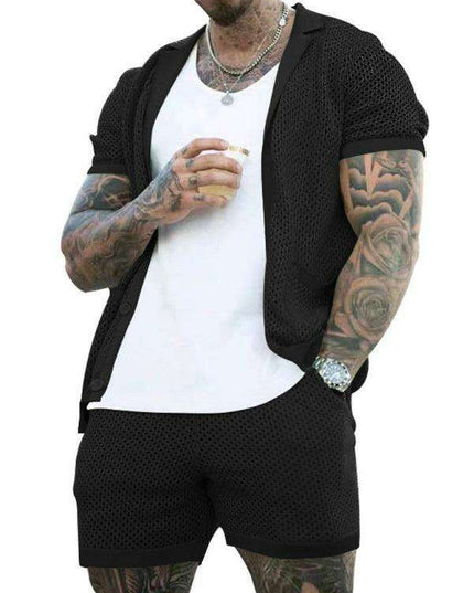Men's Stylish Knit Cardigan Suit Set with Shorts for Casual Outings