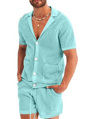 Short-sleeved shorts Knit lapel cardigan Short-sleeved men's suit-kakaclo-White-M-Très Elite
