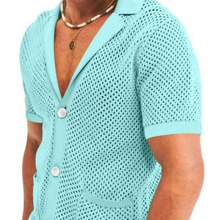 Men's Stylish Knit Cardigan Suit Set with Shorts for Casual Outings