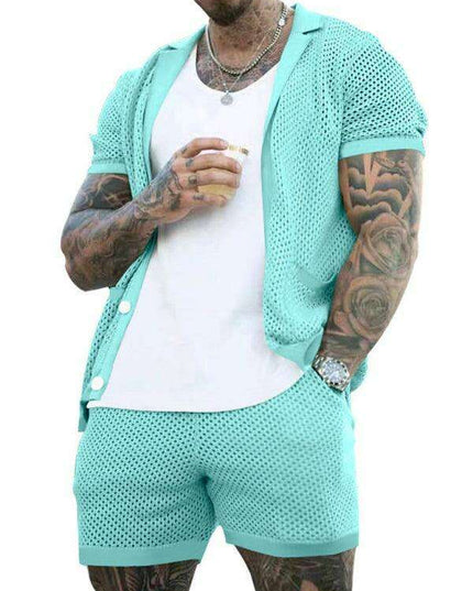 Men's Stylish Knit Cardigan Suit Set with Shorts for Casual Outings