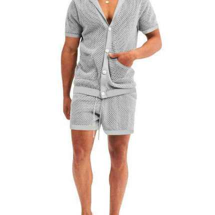 Men's Stylish Knit Cardigan Suit Set with Shorts for Casual Outings
