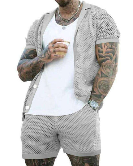 Men's Stylish Knit Cardigan Suit Set with Shorts for Casual Outings
