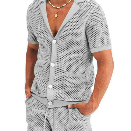 Men's Stylish Knit Cardigan Suit Set with Shorts for Casual Outings