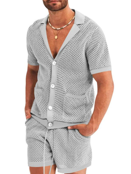 Men's Casual Knit Lapel Cardigan Suit Set