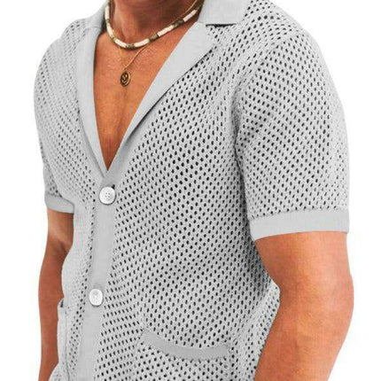 Men's Stylish Knit Cardigan Suit Set with Shorts for Casual Outings