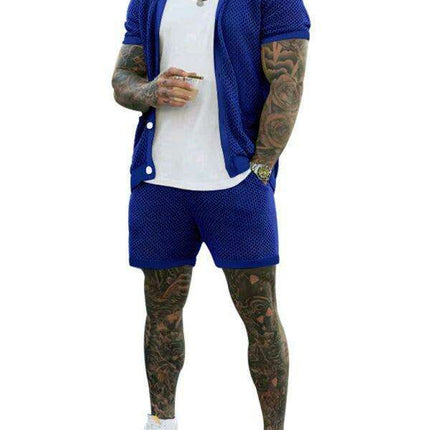 Men's Stylish Knit Cardigan Suit Set with Shorts for Casual Outings