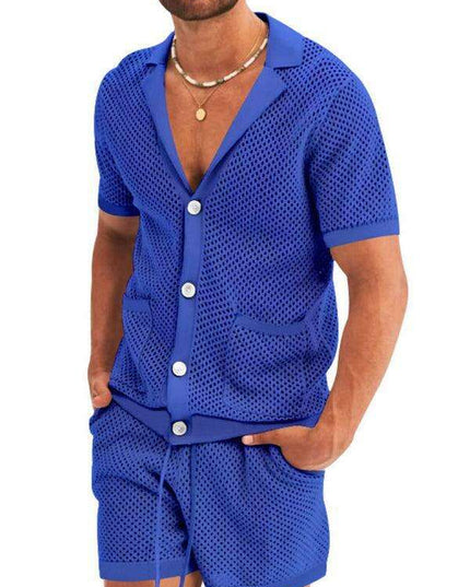 Men's Stylish Knit Cardigan Suit Set with Shorts for Casual Outings