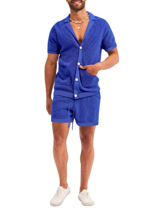 Men's Casual Knit Lapel Cardigan Suit Set