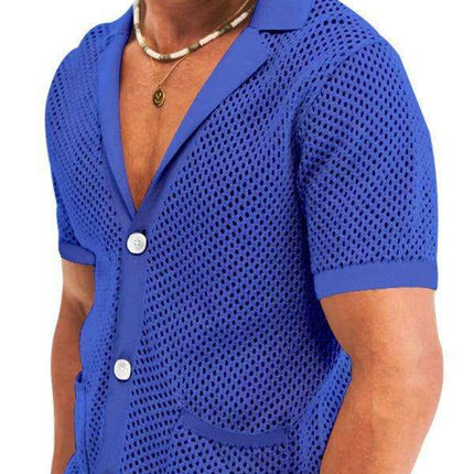 Men's Stylish Knit Cardigan Suit Set with Shorts for Casual Outings