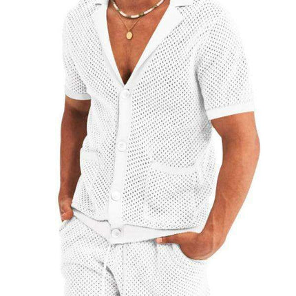 Men's Stylish Knit Cardigan Suit Set with Shorts for Casual Outings