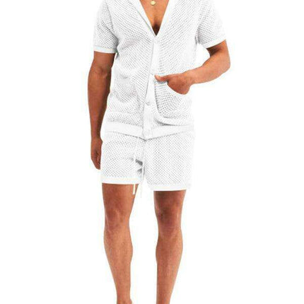Men's Stylish Knit Cardigan Suit Set with Shorts for Casual Outings