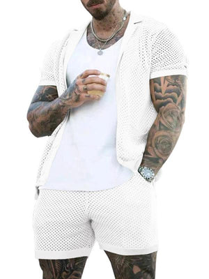 Short-sleeved shorts Knit lapel cardigan Short-sleeved men's suit-kakaclo-White-M-Très Elite