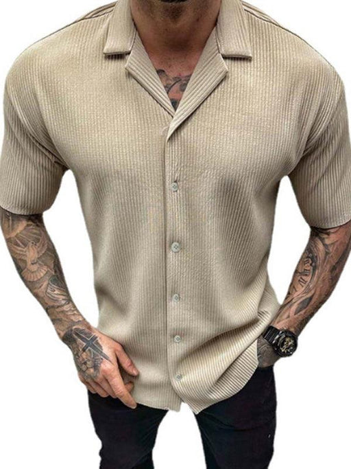 Men's Fashionable Solid Color Short Sleeve Shirt and Casual Cardigan Ensemble