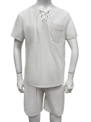 Men's new casual solid color lace-up beach cotton and linen suit-kakaclo-White-S-Très Elite