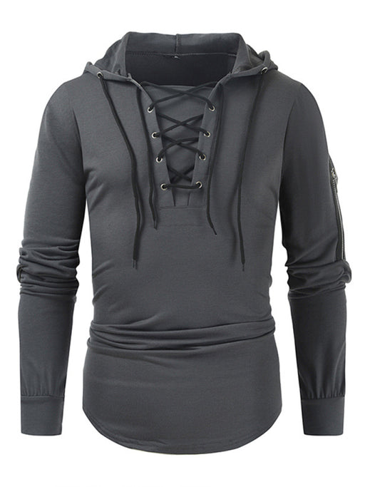 Solid Color Men's Lace-Up Hoodie: Versatile Casual Sportswear Choice