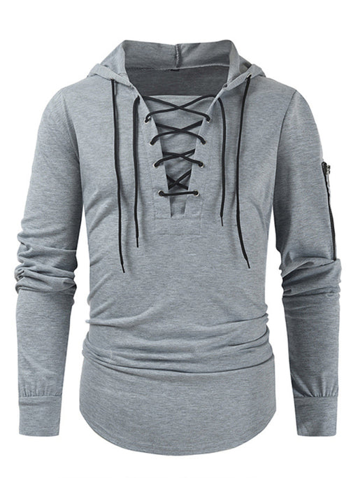 Solid Color Men's Lace-Up Hoodie: Versatile Casual Sportswear Choice