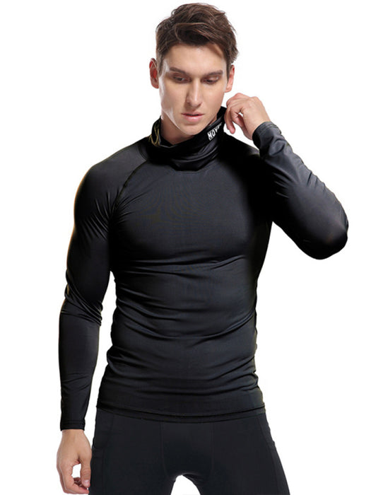 High-Neck Men's Athletic Compression Top - Versatile Long Sleeve Sports Shirt