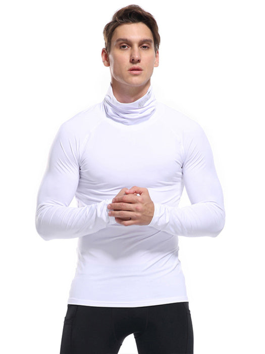 High-Neck Men's Compression Athletic Top with Long Sleeves