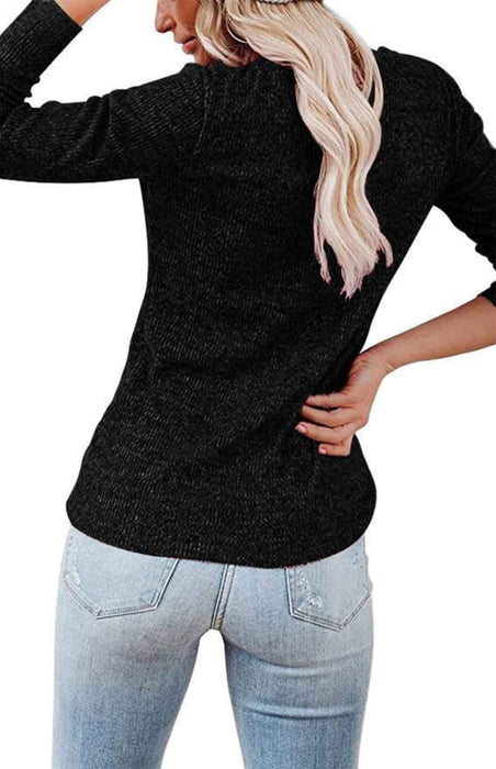 Elegant V-Neck Henley Top with Long Sleeve for Women - Stylish Casual Wear
