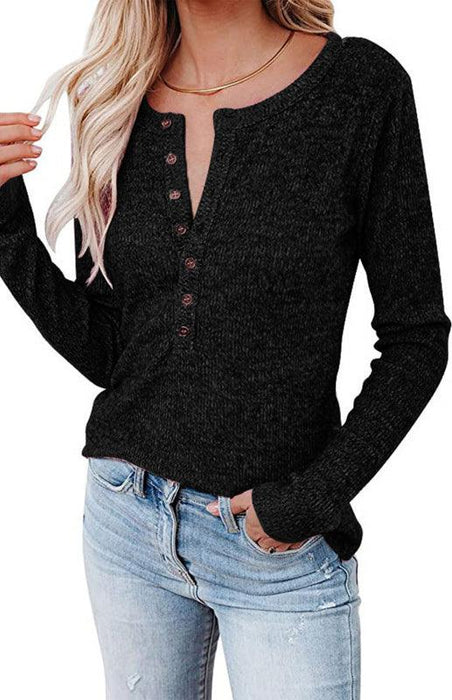Stylish Women's V-Neck Henley Shirt with Long Sleeves