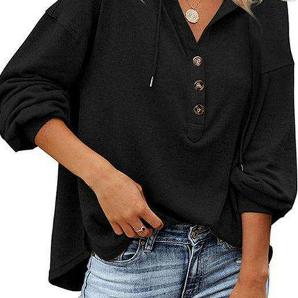 Trendy Women's Button-Up Lantern Sleeve Hoodie