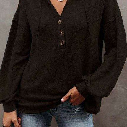 Trendy Women's Button-Up Lantern Sleeve Hoodie