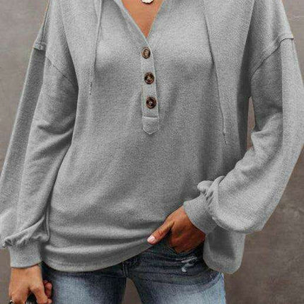 Trendy Women's Button-Up Lantern Sleeve Hoodie