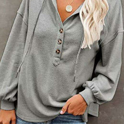 Trendy Women's Button-Up Lantern Sleeve Hoodie