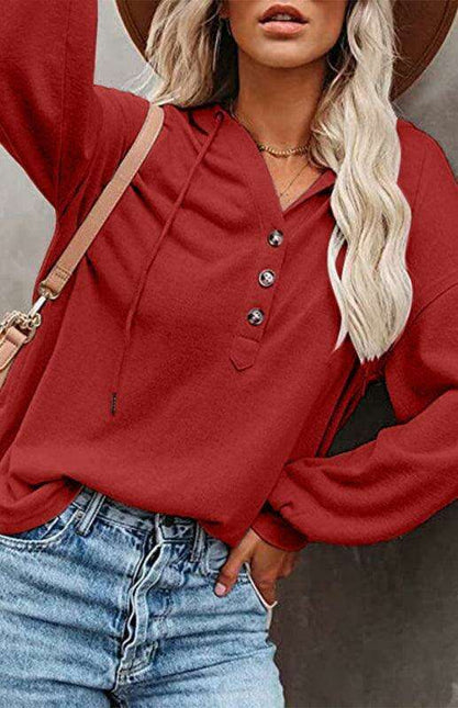 Trendy Women's Button-Up Lantern Sleeve Hoodie