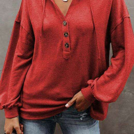 Trendy Women's Button-Up Lantern Sleeve Hoodie