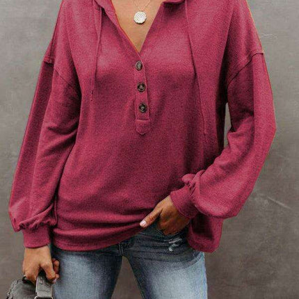 Trendy Women's Button-Up Lantern Sleeve Hoodie