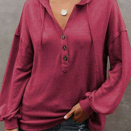 Trendy Women's Button-Up Lantern Sleeve Hoodie