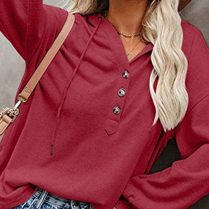 Trendy Women's Button-Up Lantern Sleeve Hoodie