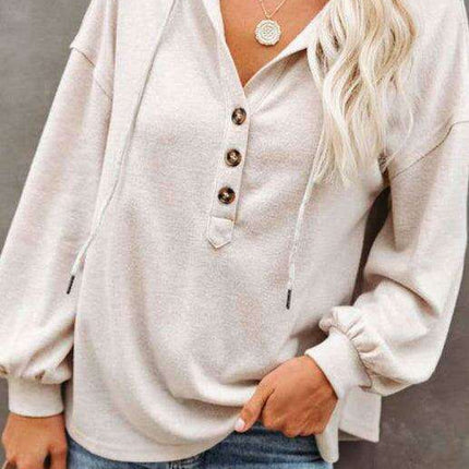 Trendy Women's Button-Up Lantern Sleeve Hoodie