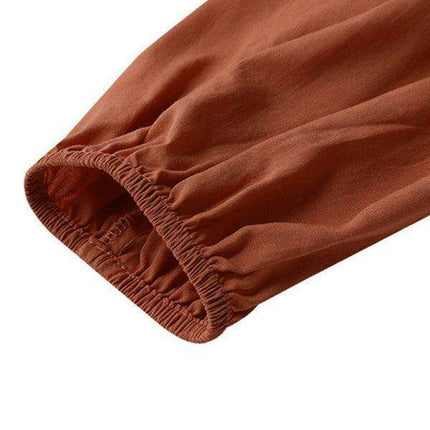 Bohemian Elegance: Autumn V-Neck Swing Dress with Pleated Details