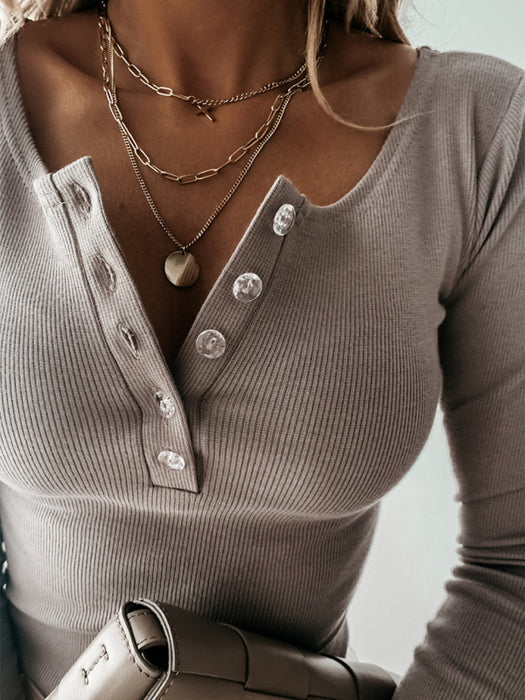 Chic V-Neck Long Sleeve Blouse with Button-Up Styling
