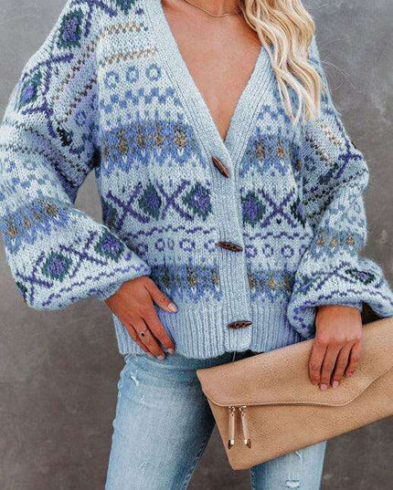 Bohemian Blossom | Women's V-Neck Knit Cardigan with Floral Elegance