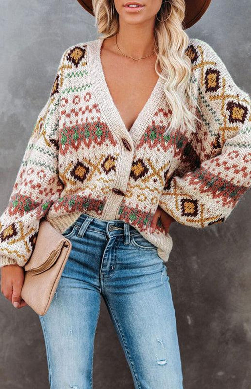Floral Elegance | Bohemian Women's V-Neck Cardigan Sweater