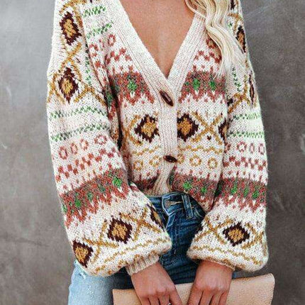 Bohemian Blossom | Women's V-Neck Knit Cardigan with Floral Elegance