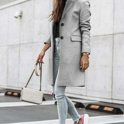 Chic Tweed Overcoat with Convenient Waist Pockets for Ultimate Warmth