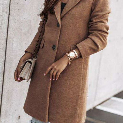 Chic Tweed Overcoat with Convenient Waist Pockets for Ultimate Warmth