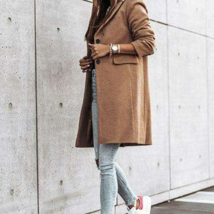 Chic Tweed Overcoat with Convenient Waist Pockets for Ultimate Warmth