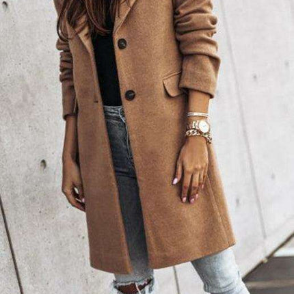 Chic Tweed Overcoat with Convenient Waist Pockets for Ultimate Warmth
