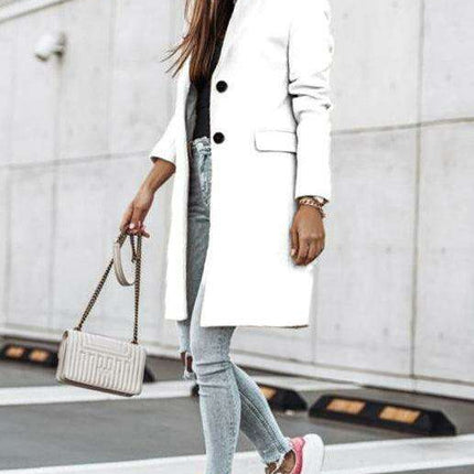 Chic Tweed Overcoat with Convenient Waist Pockets for Ultimate Warmth