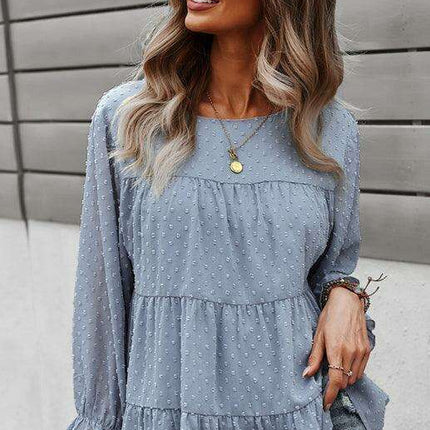 Elegant Jacquard Top with Balloon Sleeves - Versatile Women's Fashion Essential