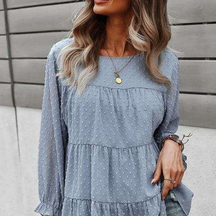 Elegant Jacquard Top with Balloon Sleeves - Versatile Women's Fashion Essential