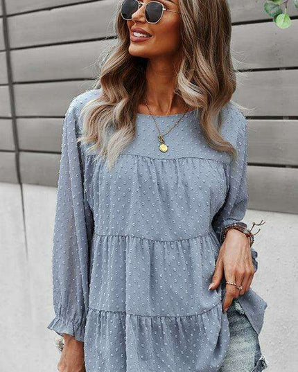 Elegant Jacquard Top with Balloon Sleeves - Versatile Women's Fashion Essential