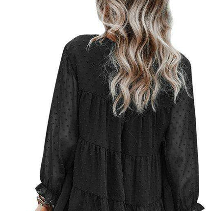 Elegant Jacquard Top with Balloon Sleeves - Versatile Women's Fashion Essential