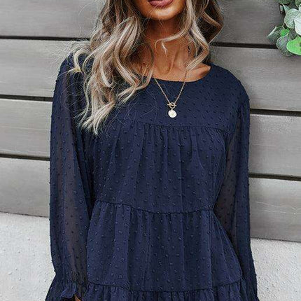 Elegant Jacquard Top with Balloon Sleeves - Versatile Women's Fashion Essential