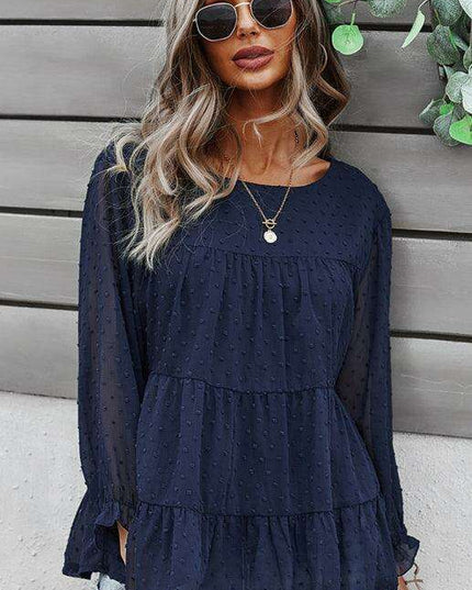 Elegant Jacquard Top with Balloon Sleeves - Versatile Women's Fashion Essential